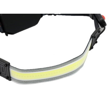 Latarka czołówka,  paskowa SOFT  LED COB  450lm z funkcją RED z tyłu ładowana USB, Teger-75936
