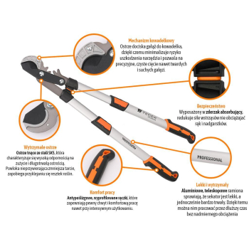Sekator kowadełkowy PROFESSIONAL- dwuręczny teleskopowy, aluminiowy, Teger-76154