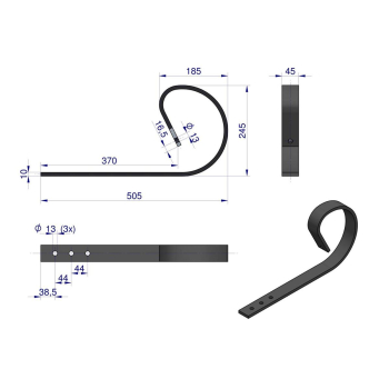 Ząb sprężynowy płaski 3-otworowy 45x10 620mm Tabo-76248