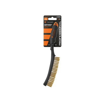 Szczotka druciana do rdzy PROFESSIONAL , drut mosiężny / 3 rzędowa, z plastikową rączką, Teger-76278