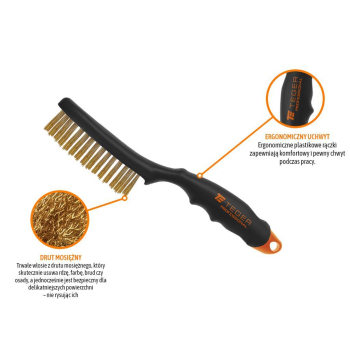Szczotka druciana do rdzy PROFESSIONAL , drut mosiężny / 4 rzędowa, z plastikową rączką, Teger-76283