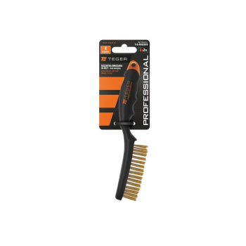 Szczotka druciana do rdzy PROFESSIONAL , drut mosiężny / 4 rzędowa, z plastikową rączką, Teger-76284