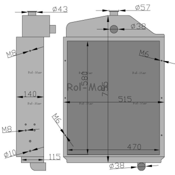 Chłodnica miedziana n.typ boczne mocowanie (6-cylindry) C-385-77077