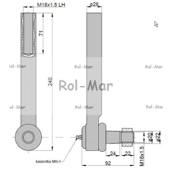 Przegub kierowniczy 220mm - M18x15 83957751 New Holland TAQ-7770