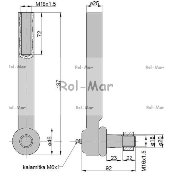 Przegub kierowniczy 185mm - M18x1,5 3428955M1 Massey Ferguson TAQ-8005