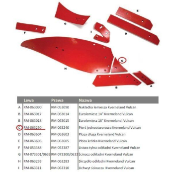 Pierś odkładni lewa jednootworowa Kverneland Vulcan pasuje śruba M12X35NOS - 1 szt.-80247