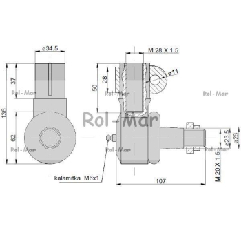 Przegub kierowniczy 105mm - M28x1,5 3599679M91 Massey Ferguson TAQ-8076