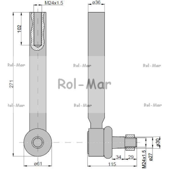 Przegub kierowniczy 240mm - M24x1,5 3764286M1 Massey Ferguson TAQ-8078