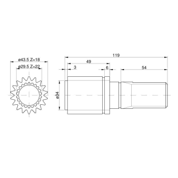 Wałek przedniej zwolnicy 22Z\18Z 81683C1 Case-82677