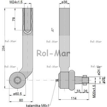 Przegub kierowniczy 260mm - M24x1,5 AL116740 John Deere TAQ-83084
