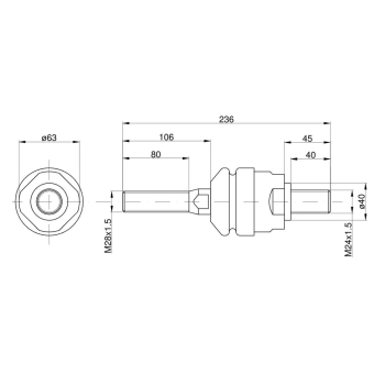 Przegub kierowniczy poziomy 235mm - M28x1,5 - M24x1,5 AL110918 John Deere TAQ-83571