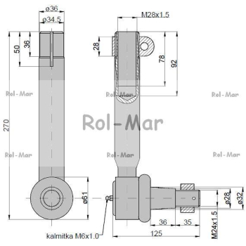 Przegub kierowniczy 225mm - M28x1,5 AL119379 John Deere TAQ-83573