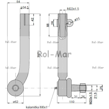Przegub kierowniczy 285mm - M22x1,5 AL110957 John Deere TAQ-83575