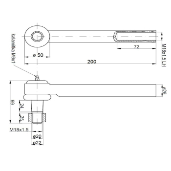 Przegub kierowniczy 196mm - M18x1,5L 137047A1, oś Carraro 707 Case TAQ-83694