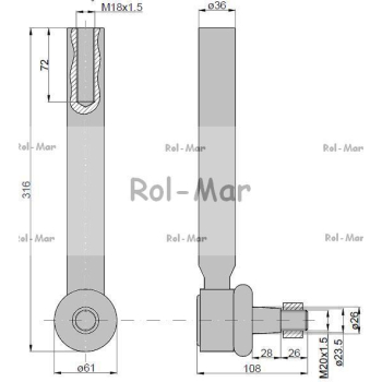 Przegub kierowniczy 285mm - M18x1,5 3764028M2 Massey Ferguson TAQ-83761