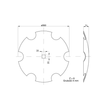 Talerz uzębiony fi 560 otwór 30x30 stal borowa Talerzówka 1279601010 1202030130-84187