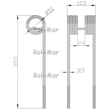 Palec przetrząsarko-zgrabiarka karuzelowa Kuhn GF440M/P 9/50/100/395 58561900-84659