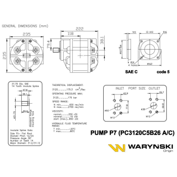 Pompa zebata P-7A PC3120C5B26A Ładowarka HSW Ł-34 obroty lewe Waryński-85744