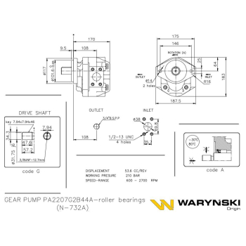 Pompa hydrauliczna N-732A PA2207G2B44A JCB 3C/4C/3D11/3CSP6, JCB 3CX, JCB 1400 Waryński-85956