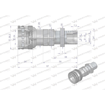 Szybkozłącze hydrauliczne gniazdo long M22x1.5 gwint zewnętrzny EURO (9100822GL) (ISO 7241-A) Waryński-86204
