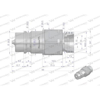Szybkozłącze hydrauliczne wtyczka M22x1.5 gwint zewnętrzny EURO (9100822W) (ISO 7241-A) Waryński-86221