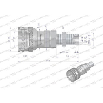 Szybkozłącze hydrauliczne gniazdo long M16x1.5 gwint zewnętrzny EURO (9100816GL) (ISO 7241-A) Waryński-86310