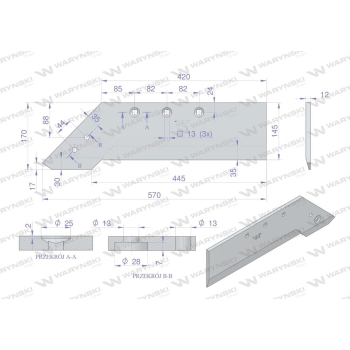 Lemiesz nkpl. lewy do dłuta zastosowanie PO0390 XL Ibis Unia Pług stal borowa Waryński-86354