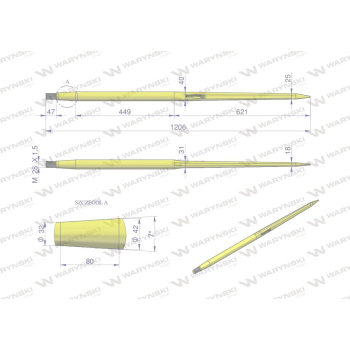 Ząb ładowacza CIĘŻKI uniwersalny prosty L- 1200 mm zastosowanie  5193-51563 Tur WARYŃSKI-86582