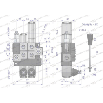 Rozdzielacz hydrauliczny 2-sekcyjny max przepływ 40L 1-sekcja pływająca  Waryński-86764