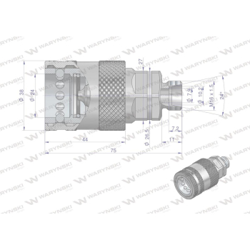 Szybkozłącze hydrauliczne gniazdo M16x1.5 gwint zewnętrzny EURO PUSH-PULL (9100816G) (ISO 7241-A) Waryński-86841