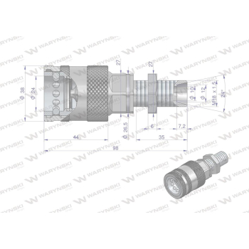 Szybkozłącze hydrauliczne gniazdo long M18x1.5 gwint zewnętrzny EURO PUSH-PULL (9100818GL) (ISO 7241-A) Waryński-868