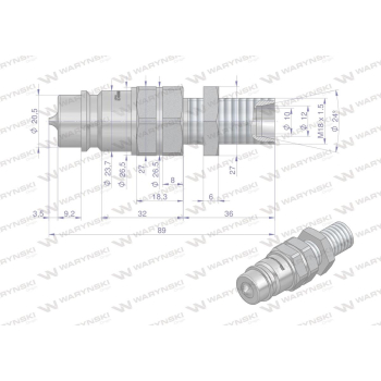 Szybkozłącze hydrauliczne wtyczka long M18x1.5 gwint zewnętrzny EURO (9100818W) (ISO 7241-A) Waryński-86867