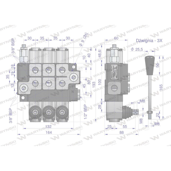 Rozdzielacz hydrauliczny 3-sekcyjny max przepływ 40L  Waryński-86908
