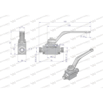 Zawór kulowy hydrauliczny 2-drogowy 2/2 M16x1.5 10L z otworami mocującymi 500 bar Waryński-87821