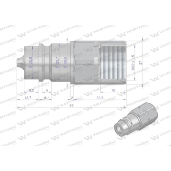 Szybkozłącze hydrauliczne wtyczka M22x1.5 gwint wewnętrzny EURO (ISO 7241-A) Waryński-88341
