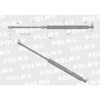 Siłownik szyby tylnej L max. 526mm 10368917P ZETOR POLMO-89303
