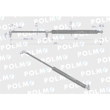 Siłownik szyby przedniej szyby drzwi L max. 240mm 04414158P CASE IH DEUTZ POLMO-89339