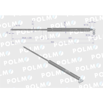 Siłownik szyby przedniej L max. 564mm F238805202360P FENDT POLMO-89432