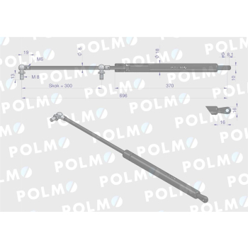 Siłownik szyby przedniej L max. 696mm 222114A0P CASE IH POLMO-89507