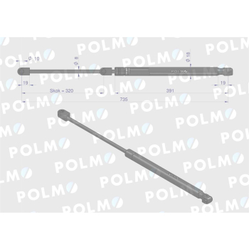 Siłownik szyby tylnej L max. 740mm AL66991P JOHN DEERE POLMO-89522