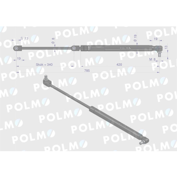 Siłownik tylnej szyby L max. 785mm 3389556M1P MASSEY FERGUSON POLMO-89531