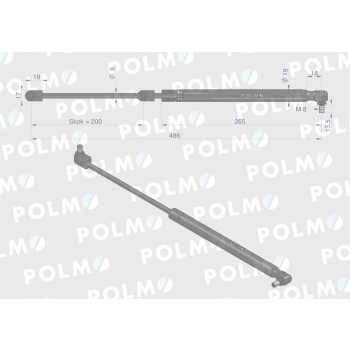 Siłownik szyby przedniej tylnej drzwi L max. 486mm 3904695M1P MASSEY FERGUSON POLMO-89540