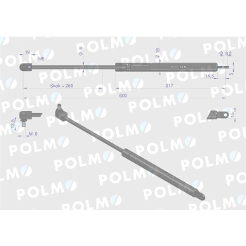 Siłownik szyby tylnej L max. 600mm 04354078P MASSEY FERGUSON DEUTZ FRITZMEIER POLMO-89570