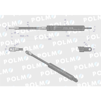 Siłownik szyby przedniej Szyberdachu L max. 255mm 1427157M90P 1427157M91 MASSEY FERGUSON SAME LANDINI POLMO-89582