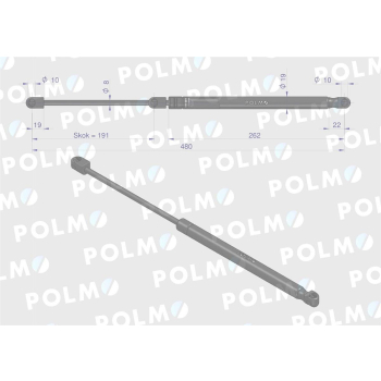 Siłownik szyby przedniej L max. 480mm 9977765P NEW HOLLAND POLMO-89588