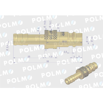 Szybkozłącze pneumatyczne P26 NW7.2 wtyczka pod wąż DN08mm POLMO-89697