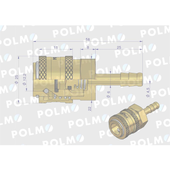 Szybkozłącze pneumatyczne P26 NW7.2 gniazdo pod wąż DN06mm POLMO-89727
