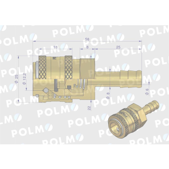 Szybkozłącze pneumatyczne P26 NW7.2 gniazdo pod wąż DN08mm POLMO-89730