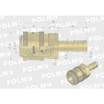 Szybkozłącze pneumatyczne P26 NW7.2 gniazdo pod wąż DN09mm POLMO-89733