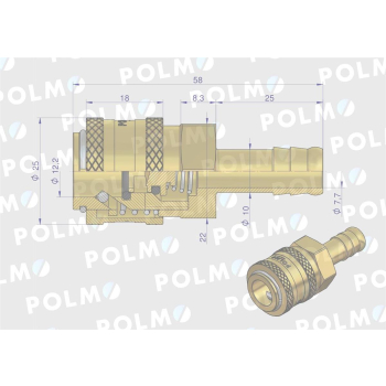 Szybkozłącze pneumatyczne P26 NW7.2 gniazdo pod wąż DN10mm POLMO-89736